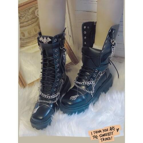 Lolita cross dark wind punk Martin boots womens shoes thick bottom tube chain women shoes gothic kawaii snow boots loli cos