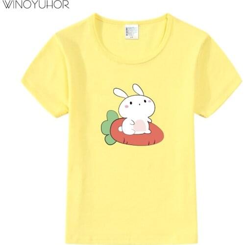 Cartoon Rabbit Design Childrens Funny T-Shirts Boys Girls Cute Tops Tees Kids Summer Casual Clothes For Baby