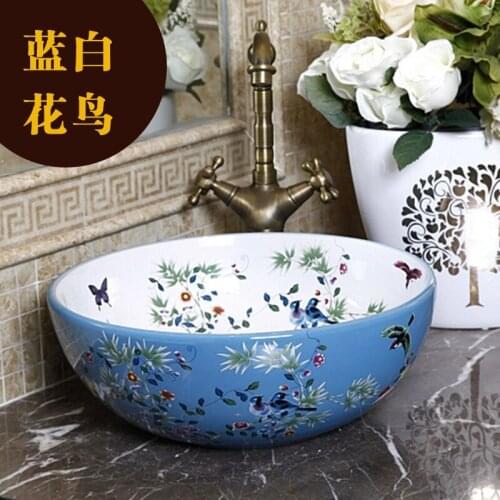 Porcelain China Classic Painting Art Birds&Flowers White Countertop Ceramic Bathroom Sink sanitary ceramic art basin