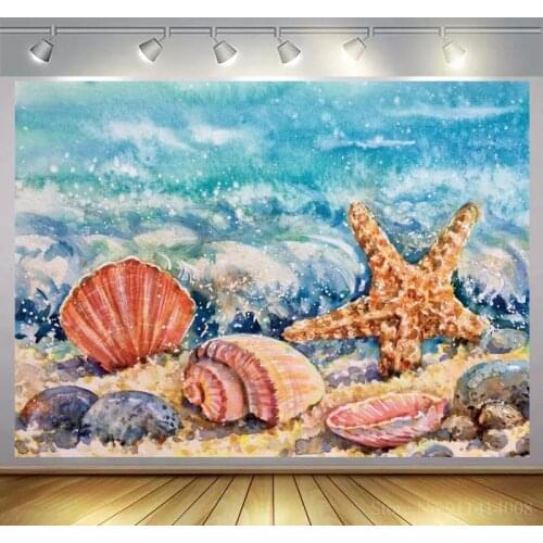 Blue Sea Conch Starfish Decoration Photography Background Newborn Baby Shower Summer Portrait Scenic Backdrop For Photo Studio