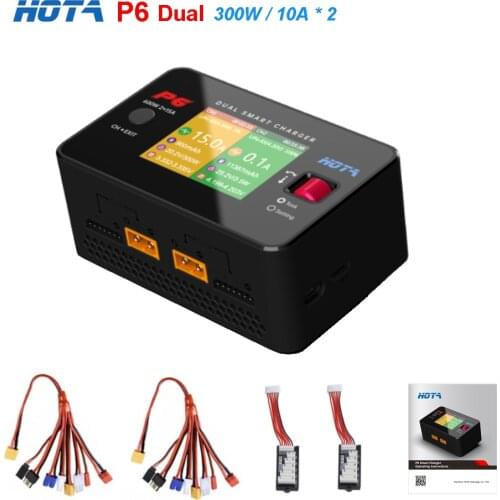 HOTA P6 600W 15Ax2 Dual Channel Battery Balance Charger Smart Charger For Lipo LiIon NiMH Battery With 8in1 Cables