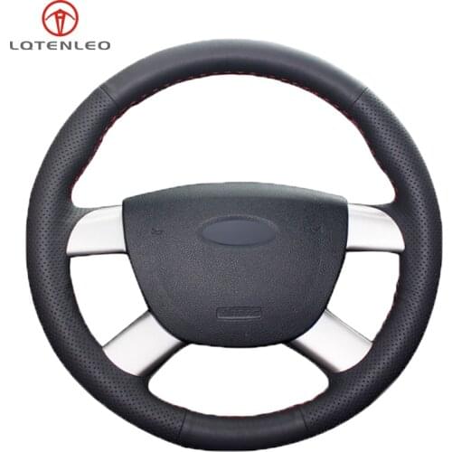 LQTENLEO Black PU Artificial Leather Hand Sew Car Steering Wheel Cover For Ford Kuga 2008-2011 Focus 2 2005-2011 C-MAX 2007-2010