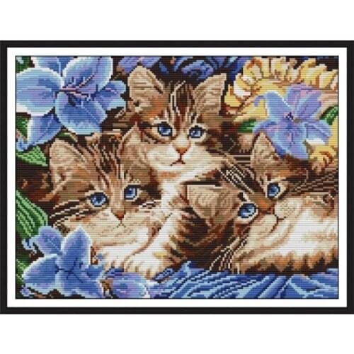 Joy Sunday Cross Stitch Animals Paintings Three Cats Embroidery Patterns Chinese Needlework Home Decor Counted Cross Stitch Sets