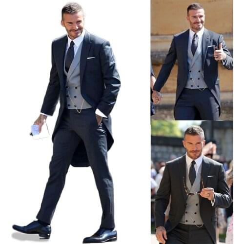 Classic Grooms Tailcoat Custom Made Peaked Lapel One Button Suits Formal Wedding Groomsmen Party Prom 3 Pieces Set