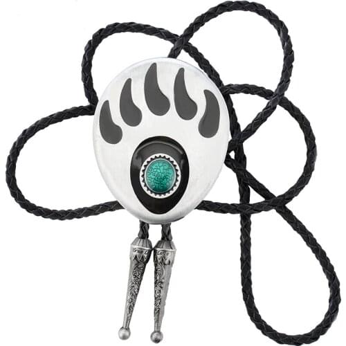 Cowboy Bolo Tie for Men With Leather Rope Chain Gold flame PAWS Head Vintage Western Bolo Neck Tie Apprael Accessories