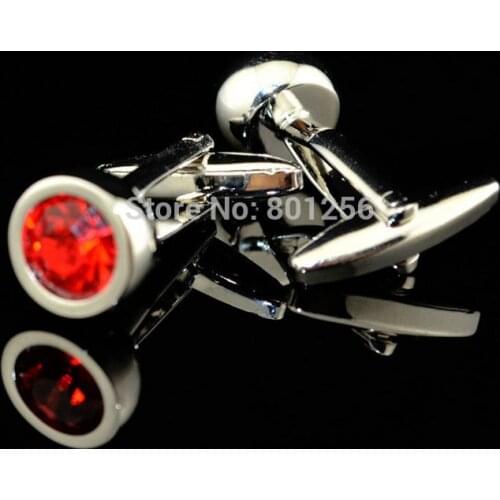 Crystal red/pink Colour Small Round Style Hotsale Copper Material Wholesale Cuff Links