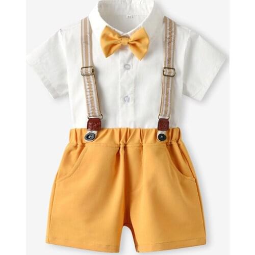 Summer Kids Baby Boy Clothing Set Tie Gentleman Suit Short Sleeve Shirt+Suspender Pants Suit Boys Formal Suit Kids Outfit