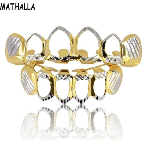 Hip-hop Teeth Duotone Grillz Blanking Process Hollowed Out Hip-hop Gold Grillz