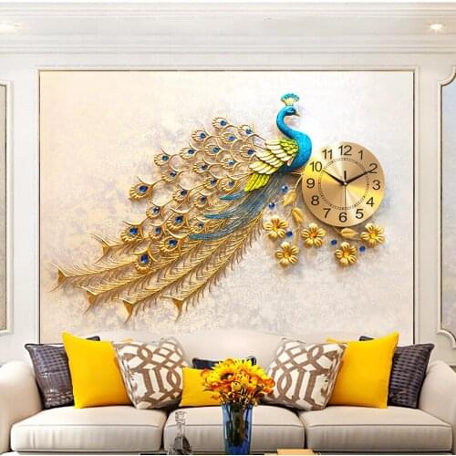 Fashion Peacock Wall Clock Home Decor Wall Watch Modern Design Living Room Bedroom Silent Clock Wall Metal Digital Wall Clocks