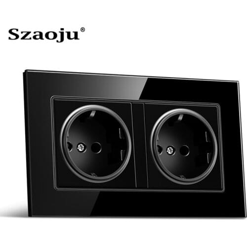 Szaoju 146*86 wall socket German standard 16A crystal tempered glass panel socket power socket with USB charging AC110-250V