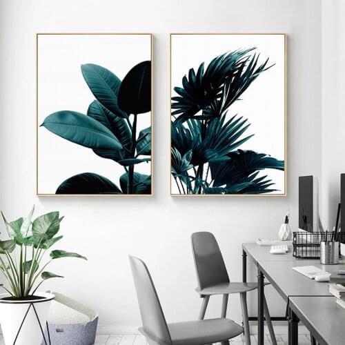 Green Flower Poster Wall Art Design Canvas Painting Modern Nordic Abstract Picture Nature Plant Poster and Print for Home Decor