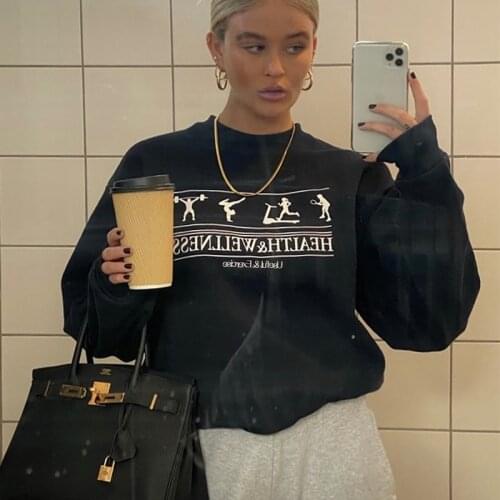 2021 New Fashion Girls Warm Winter Tops Letter Printed Vintage Sport Sweatshirt Women Casual Streetwear Loose Pullovers Crewneck