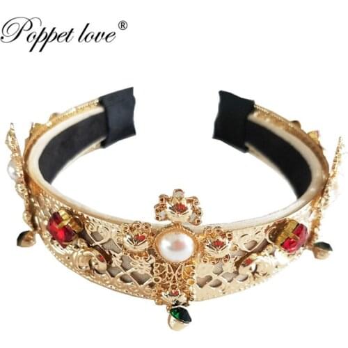 Wholesale Rose Gold Cross Vintage Baroque Queen Hair Jewelry Pearl Crystal Tiara And Crown Headband For Women Bride Wedding