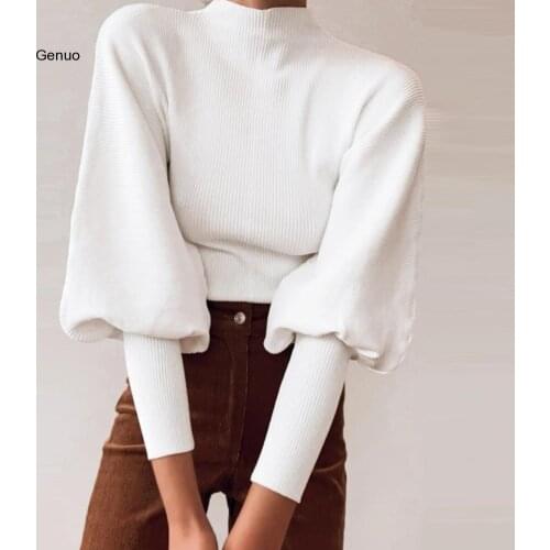 Autumn winter knitted sweater High collar Lantern Sleeve loose womens sweater High street fashion pullover jumper