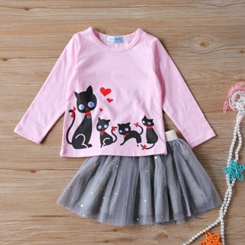 Autumn Girls Clothes Set Cartoon Pattern Design Long Sleeve T-Shirt + Gauze Princess Dress 2 Piece ChildrenS Clothing