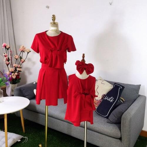 Mama and Daughter Dress Mom and Daughter Dress Summer Cotton 2019 New Red Fashion Short Sleeve Dresses
