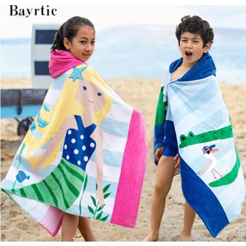 Beach Towel European and American Style Formaldehyde-Free Children Can Wear Pure Cotton Hooded Bath Towel Cloak Lengthened 76cm