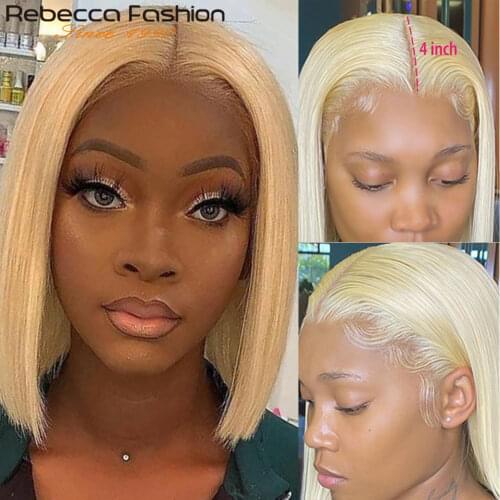 Rebecca 613 Blonde Short Bob Part Lace Front Human Hair Wigs Lace Closure Wig Brazilian Straight Lace Front Wigs T Part Wig