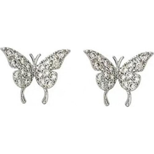 Retro simple Women Crystal Butterfly Earring Shiny Ear Clip Stud No Piercing Fake Cartilage Earring Party Jewelry AccessoryGift