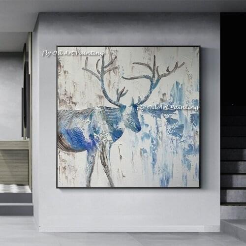 Modern Abstract Animal Deer Pictures Canvas Painting 100% Handmade Cuadros Wall Art Pictures for Living Room Decoration