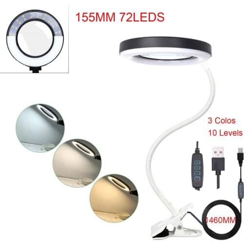 LED Magnifying Lamp with Clamp Magnifier Desk Lamp Dimmable Super Bright 3 Colors Illuminated Magnifier Lamps Magnifier Glass