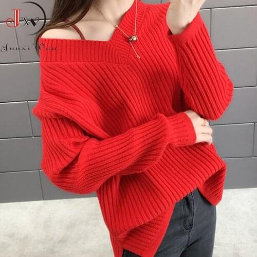 Women Sweater Autumn Winter Knitted Jumper Sweaters Casual Loose Long Sleeve V neck Soft Pullovers female Clothes
