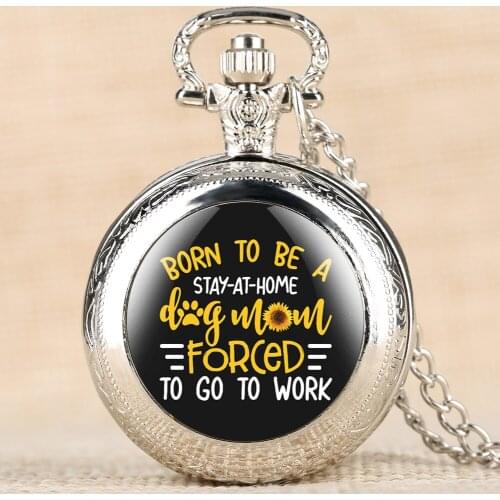 Trendy Dog Mom Series Pocket Watch for Women Retro Necklace Watches for Female Quartz Pendant Watch Chain for Ladies