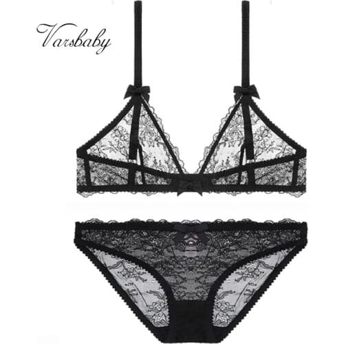 Varsbaby sexy yarn bra lace Ultra-thin breathable underwear set unlined woman bra set