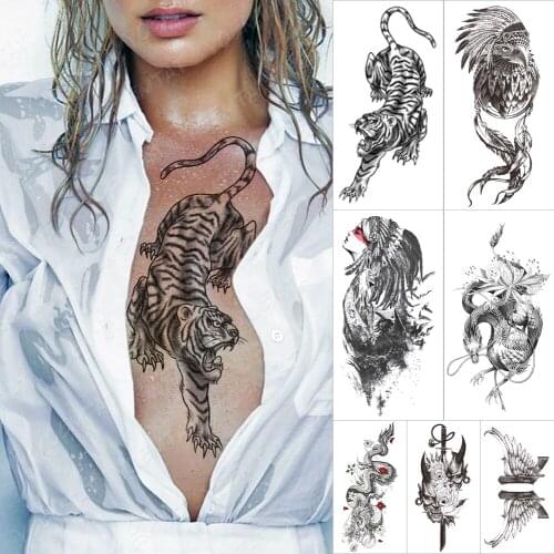 Waterproof Temporary Tattoo Sticker Tiger Old School Animals Flash Tattoos Prajna Sword Eagle Forest Body Art Arm Fake Tatoo Wom