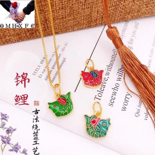 OMHXFC Jewelry Wholesale YM1752 European Fashion Woman Man Party Birthday Wedding Gift Vintage Koi Fish 24KT Gold Pendant Charm
