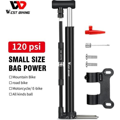 WEST BIKING Handheld Mini Bicycle Pump Tire Inflator Schrader Presta Valve Ball Needle Hose Mountain Bike Accessories Portable