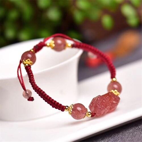 Natural Strawberry Crystal Brave Troops Bracelet for Women Woven Wealth Bracelet Pink Beauty Bracelet Jewelry Birthday Gift