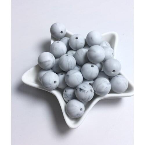 100pcs New Color Silicone Marble White Teething Beads Round BPA Free Baby loose Beads Teething Necklace Making