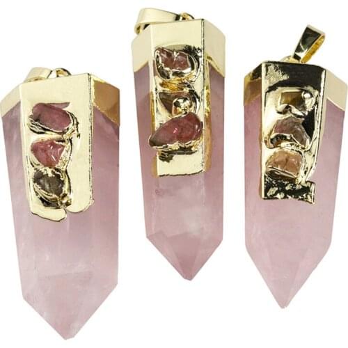 100-Unique 1 Pcs Light Yellow Gold Color Irregular Shape Natural Rose Pink Quartz Pendant Elegant Women Jewelry