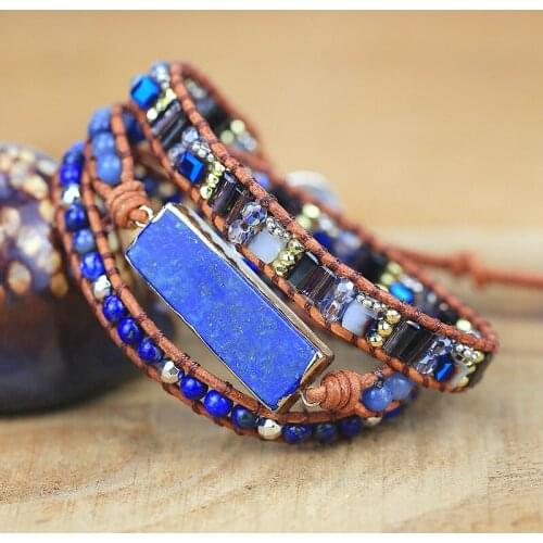 2021 Mixed Natural Stones lapis lazuli Charm Wrap Bracelets Vintage Handmade yoga energy friendship jewelry drop shipping