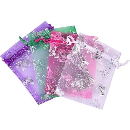 25/50pcs Jewelry Tulle Drawstring Bag Butterfly Organza Jewelry Organizer Pouch Wedding Party Favor Gift Bag