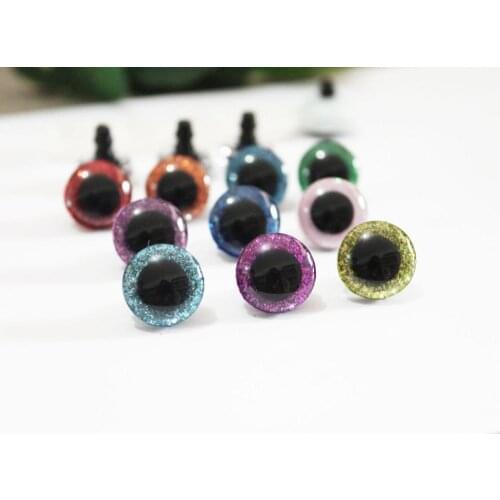 60pcs/lot 16mm 3D clear glitter toy eyes short stem + glitter fabric+ washer for diy plush toy doll--10 colors option