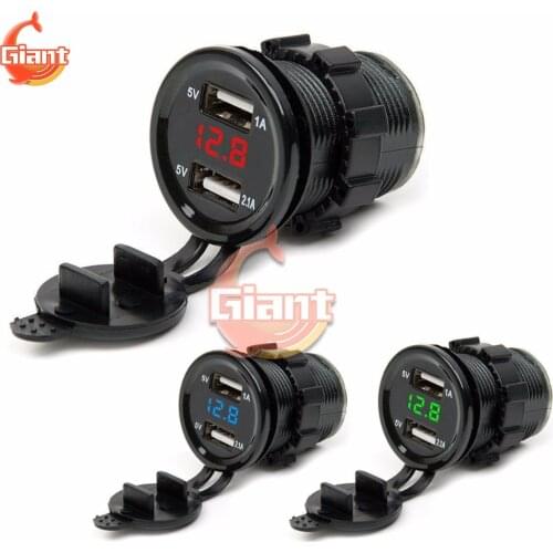 5V 1A 2 USB Car Charger 2.1A 12V Cigarette Lighter Socket Plug LED Voltmeter for Car Fast Chargering Adapter Voltage Monitoring