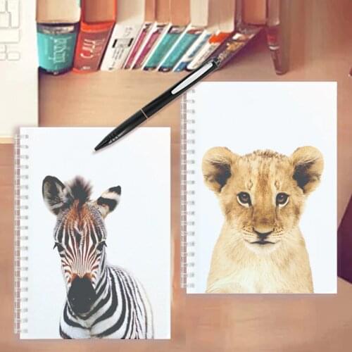 Safari Baby Animals Lion Elephant Giraffe Spiral Notebook Writing Note Book Art Print Poster Modern Nordic Notepad For Kids Gift