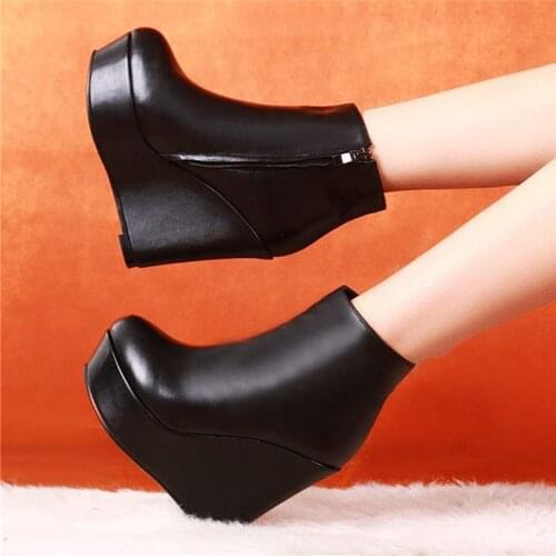 Party Platform Shoes Womens Leather Ankle Boots Wedge Increasing Height Round Toe Oxfords High Heels 35 36 37 38 39 34