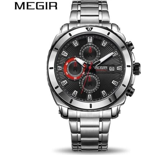 MEGIR Top Brand Luxury Men Quartz Watch with Stainless Steel Band Chronograph Business Wrist Watches Men Clock Relogio Masculino