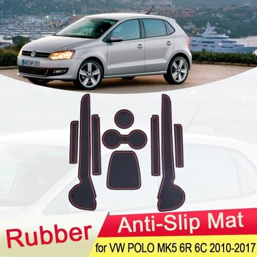 For VW Volkswagen POLO 6R 6C 2010~2017 MK5 Rubber Anti-slip Mat Door Groove Cup pad Coaster Car Accessories 2011 2012 2013 2014