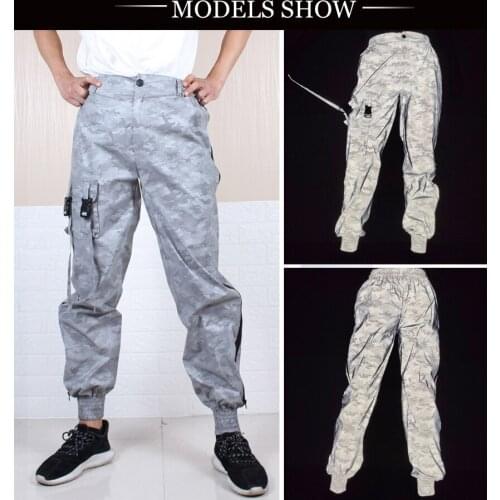 Dropshipping side zipper breathable reflective pants men hip hop sweatpants men joggers streetwear trousers pantalones hombre