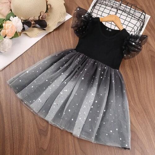 Enjoy Summer Girls Dress Printed Star Gradient Mesh Dress 2021 Elegant Baby Princess Splicing Clothing For Children Dresses