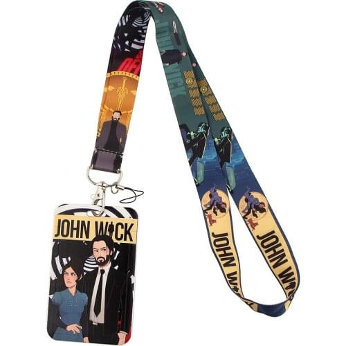 ER552 Movie John Wick Fashion Lanyards ID Badge Holder Bus Pass Case Cover Slip Bank Credit Card Holder Strap Cardholder