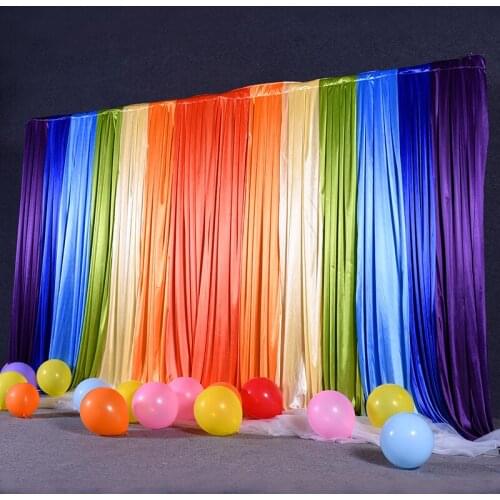Ice silk rainbow color wedding backdrop curtain drape wedding supplies children birthday background for party event Tied/Piped