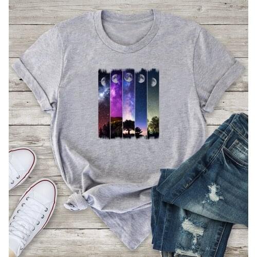 Colored Night Stars with cutted moon t-shirt funny unisex women tumblr grunge graphic Fashion 100% Cotton casual tee top tshirt