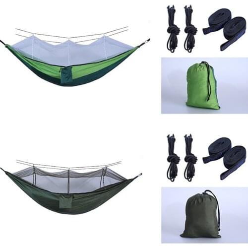 1PCS Portable Outdoor Camping Hammock With Mosquito Net Hunting Sleeping Swing High Strength Parachute Fabric Hanging Bed