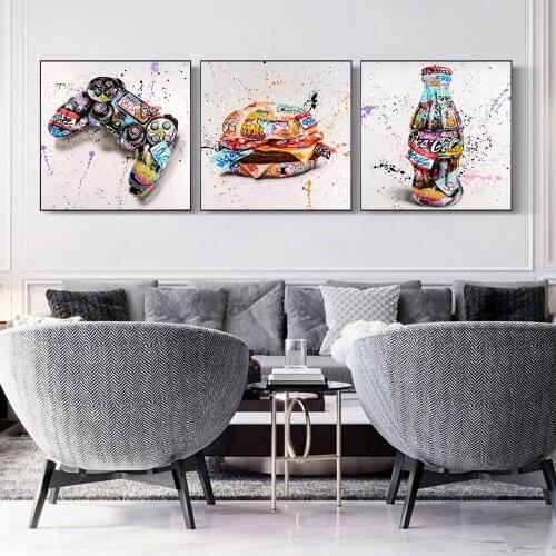 Graffiti Burger Game Controller Drink Poster Printmaking HD Pictures Printed on Canvas Used for Room Home Decor Wall Art