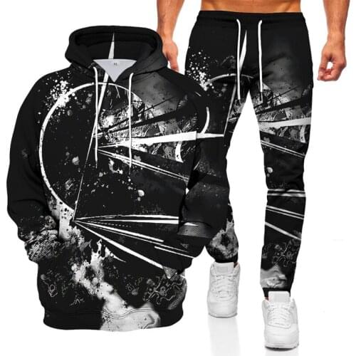 Spring and Autumn Mens Casual Fashion Hooded Sweater + Pants Suit Mens Sportswear Suits Lace-up Mens Suits